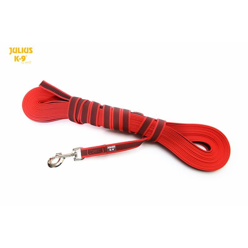 Julius K9® – Color & Gray – Gummierte Leine – mit Schlaufe – rot/grau 5 m