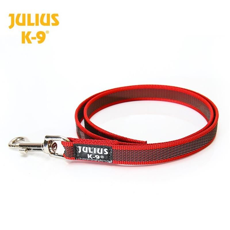 Julius K9® – Color & Gray – Gummierte Leine – ohne Schlaufe – rot/grau 1 m